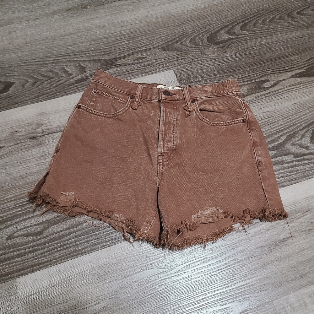 We The Free Distressed Brown Denim Jean Shorts
